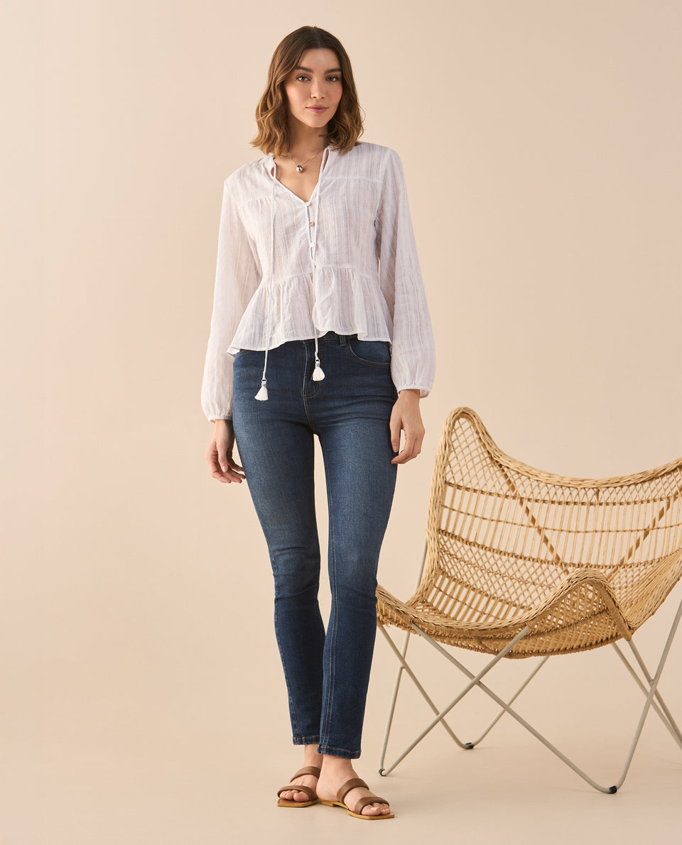 Camisa con escote en V para mujer - Beige 34_611G020_BEI161310_7
