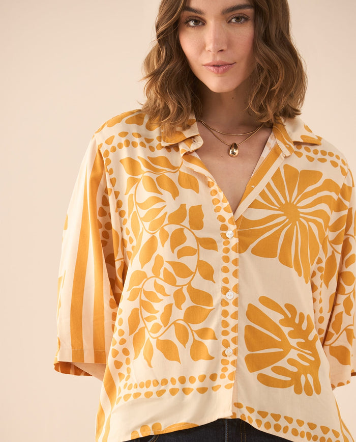 Camisa con estampado de flores para mujer - Crudo 34_611G021_CRU110602_0