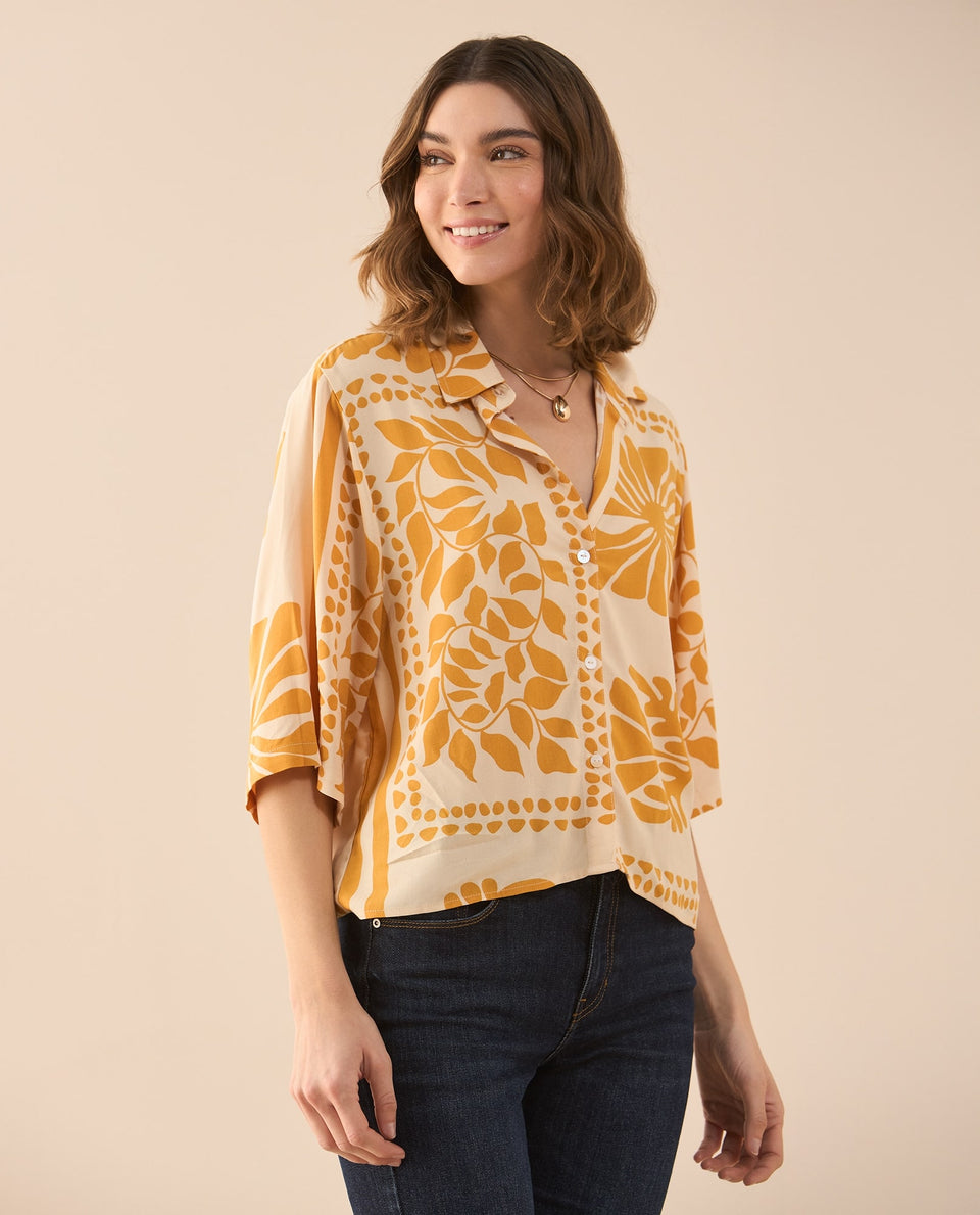 Camisa con estampado de flores para mujer - Crudo 34_611G021_CRU110602_3