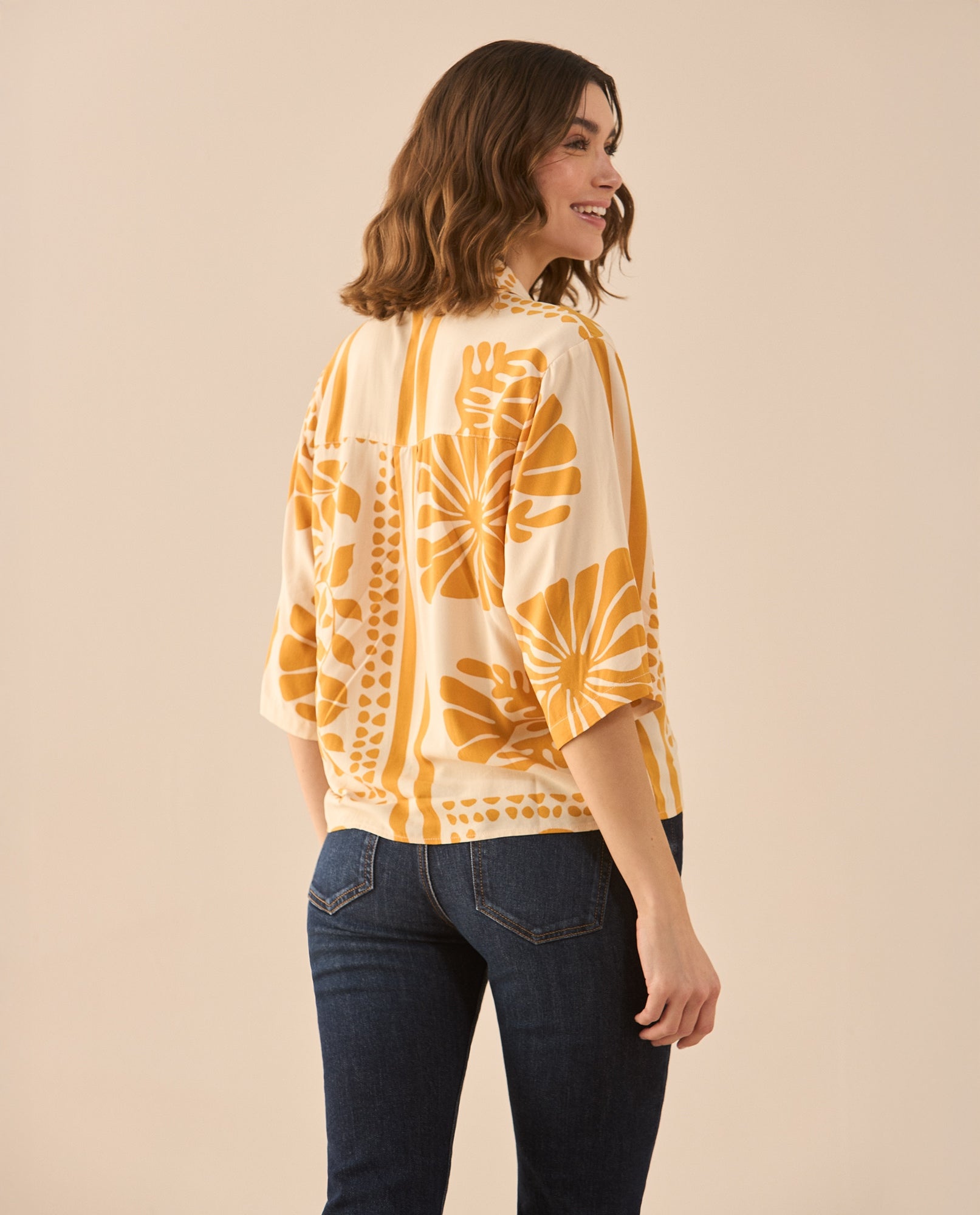 Camisa con estampado de flores para mujer - Crudo 34_611G021_CRU110602_4