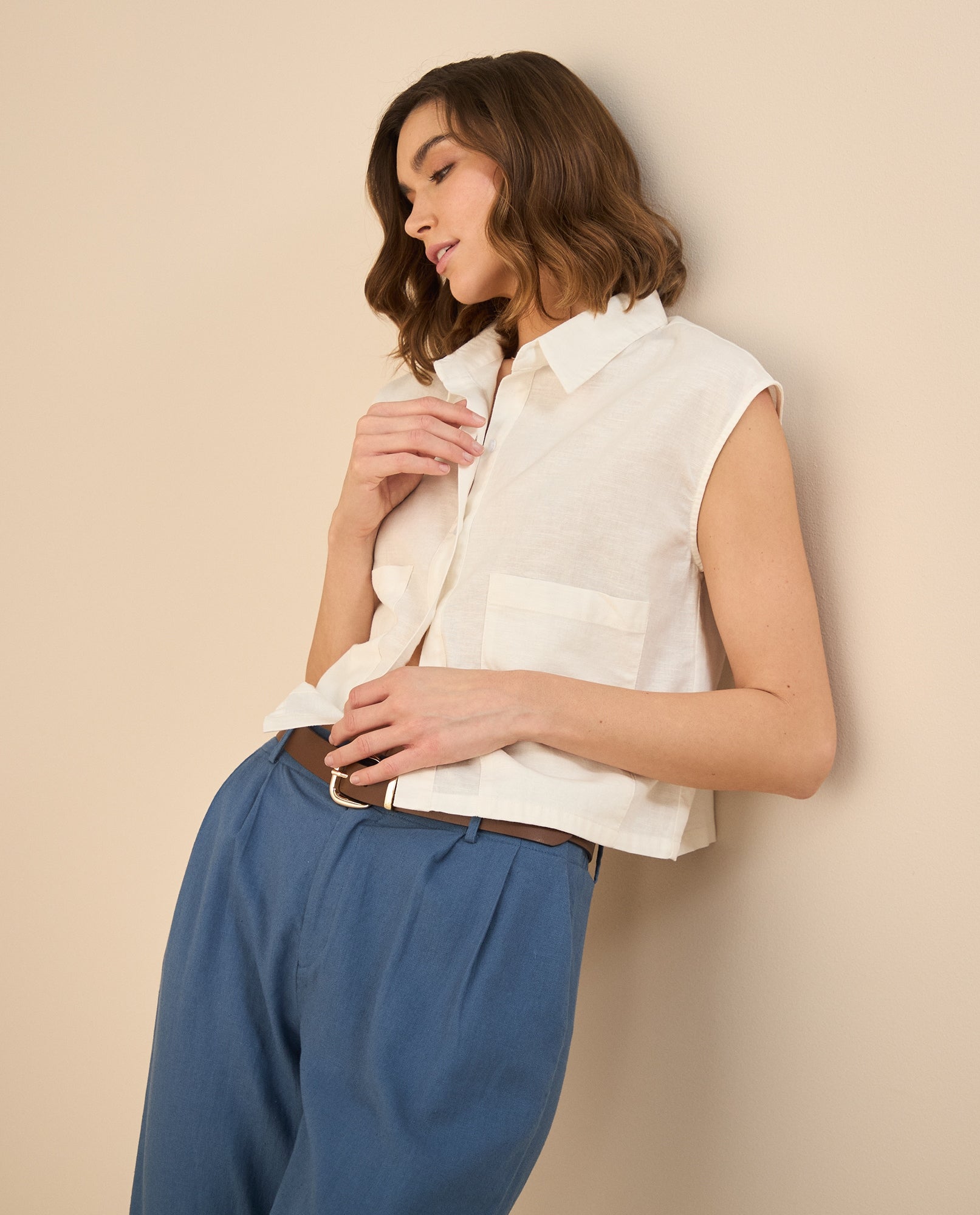 Camisa de largo pretinero para mujer - Blanco 34_611G023_BLA114202_6
