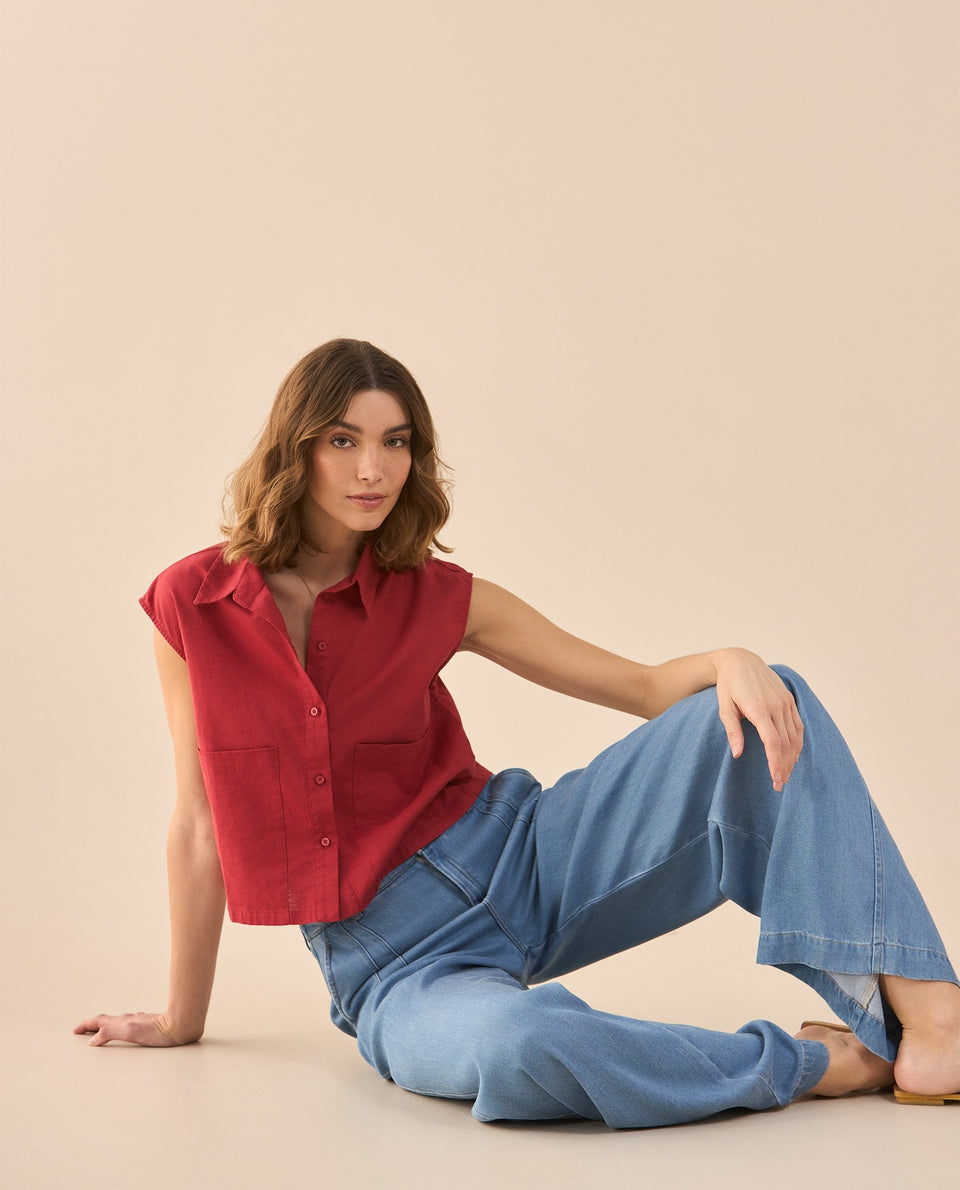 Camisa de largo pretinero para mujer - Rojo 34_611G023_ROJ191656_3