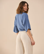 Camisa tipo bowling para mujer - Azul