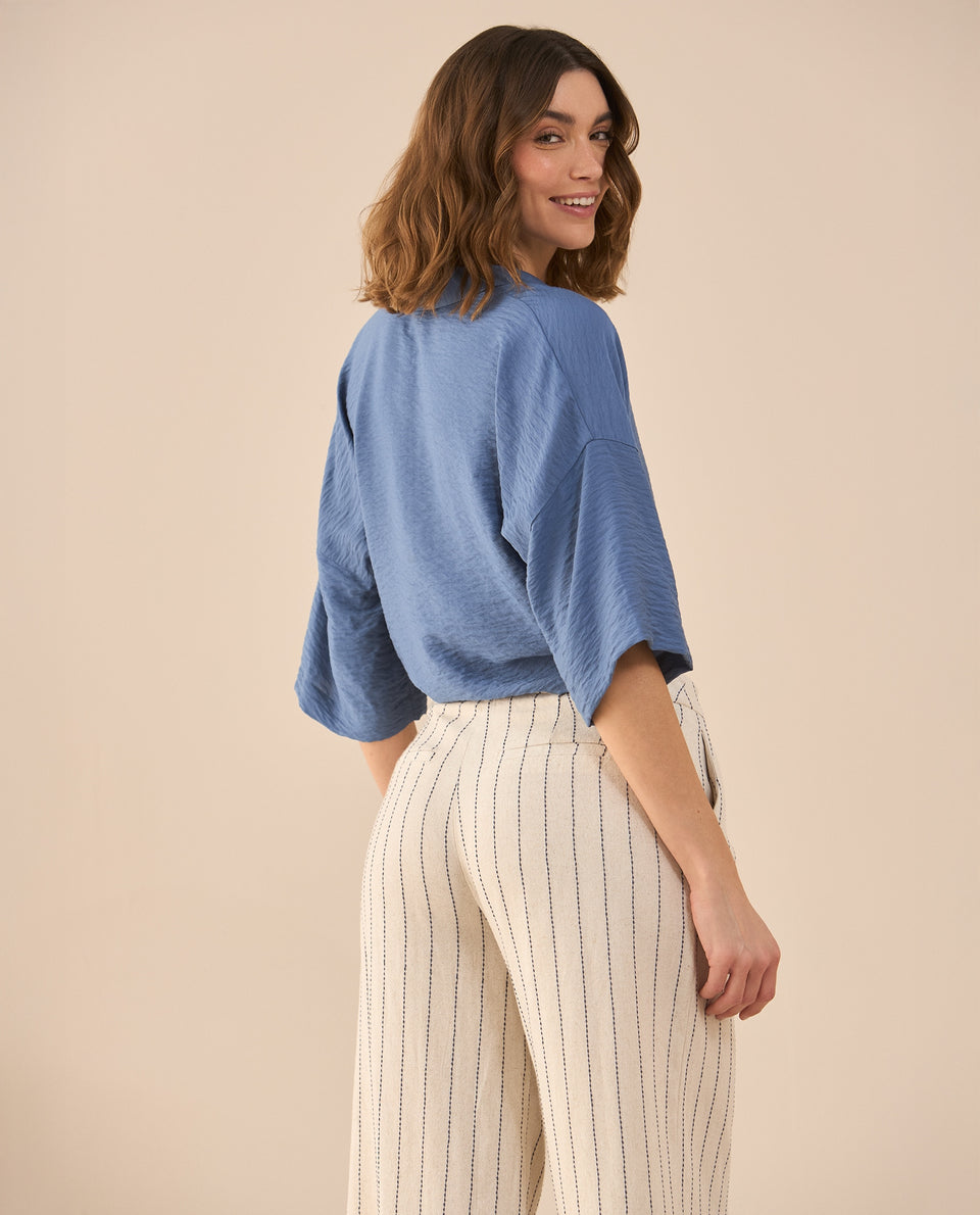 Camisa tipo bowling para mujer - Azul 34_611G026_AZU183929_4