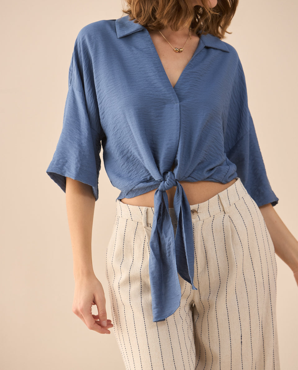 Camisa tipo bowling para mujer - Azul 34_611G026_AZU183929_6