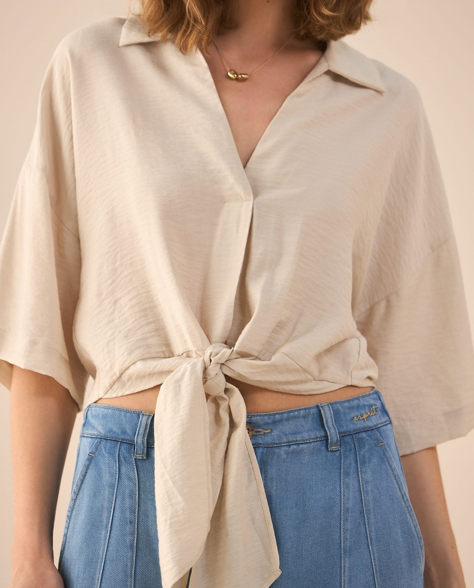 Camisa tipo bowling para mujer - Crudo 34_611G026_CRU130401_3