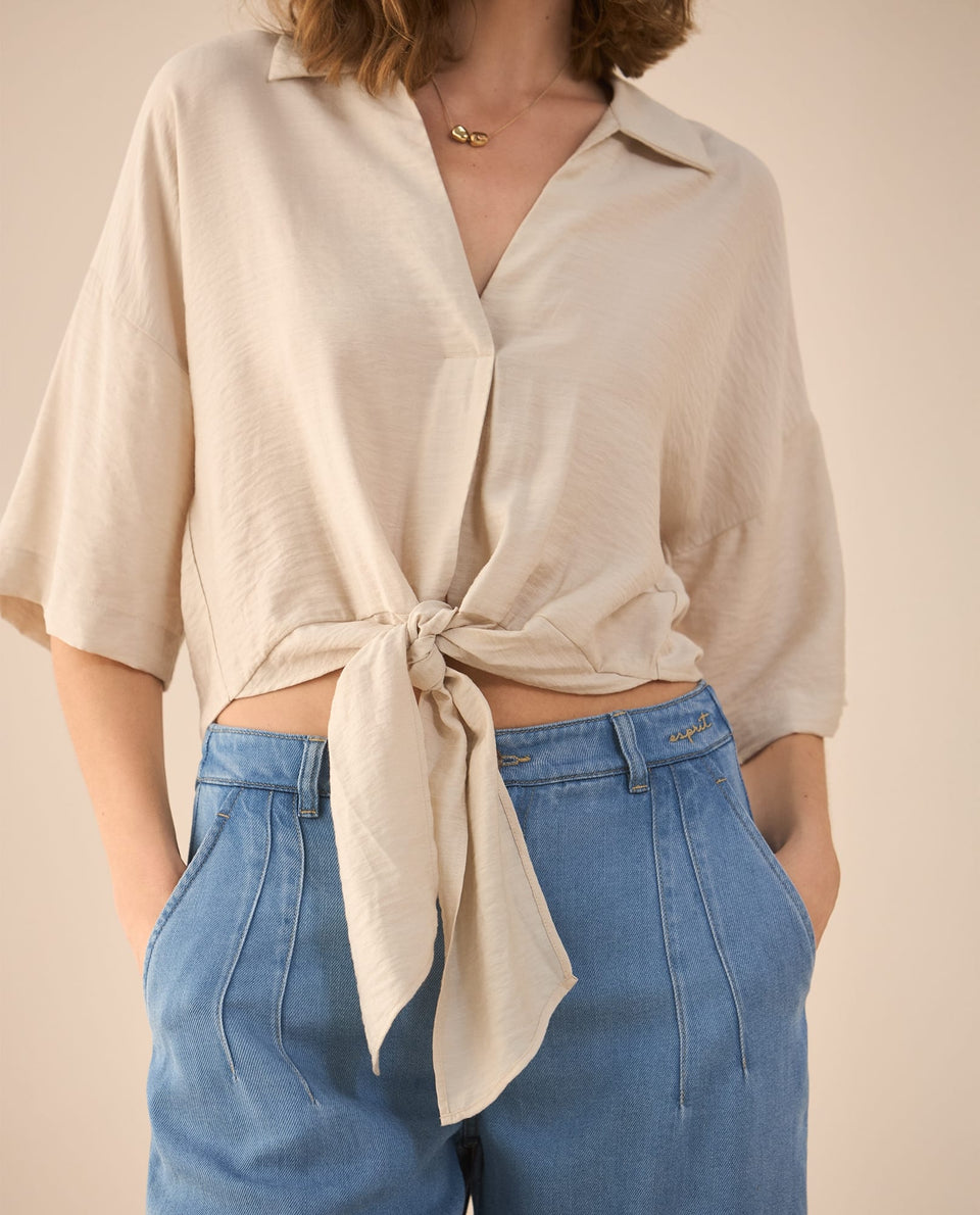 Camisa tipo bowling para mujer - Crudo 34_611G026_CRU130401_7