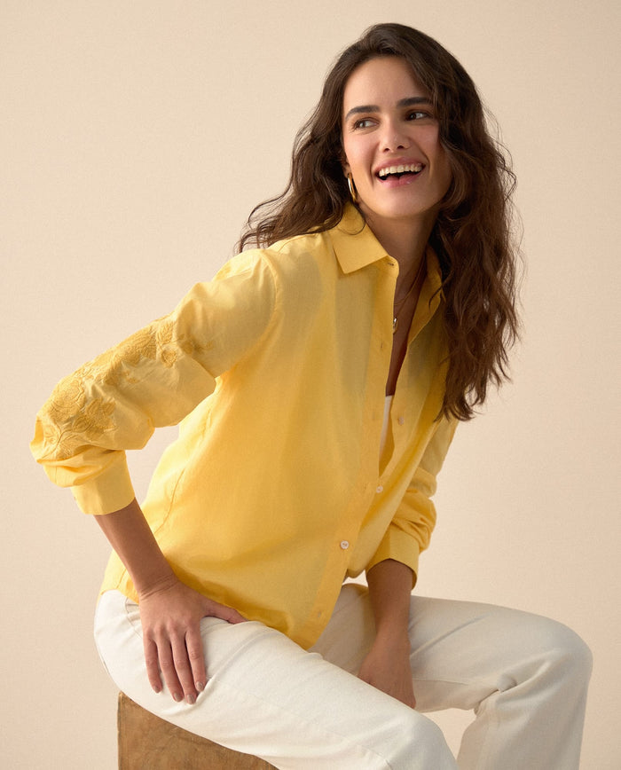 Camisa con bordado a tono para mujer - Amarillo 34_611G029_AMA130932_0
