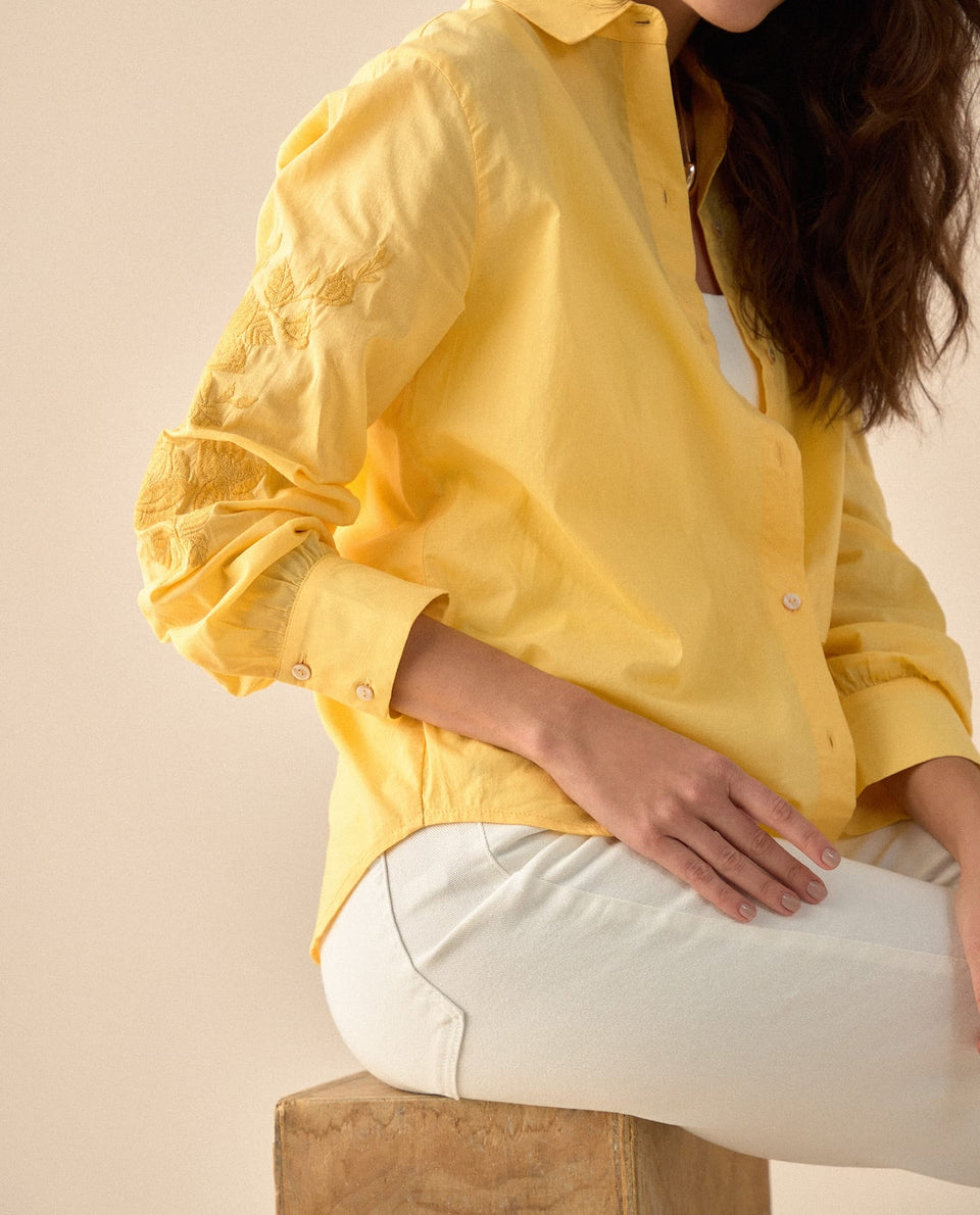 Camisa con bordado a tono para mujer - Amarillo 34_611G029_AMA130932_3