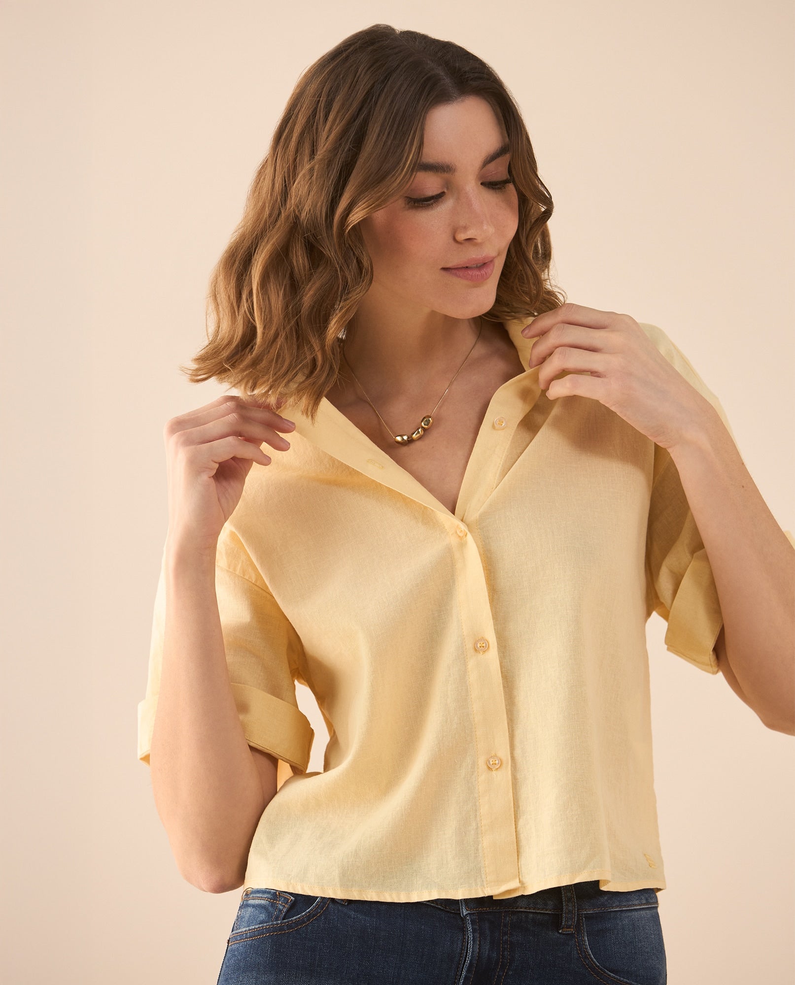 Camisa de manga corta para mujer - Amarillo 34_611G031_AMA130917_0