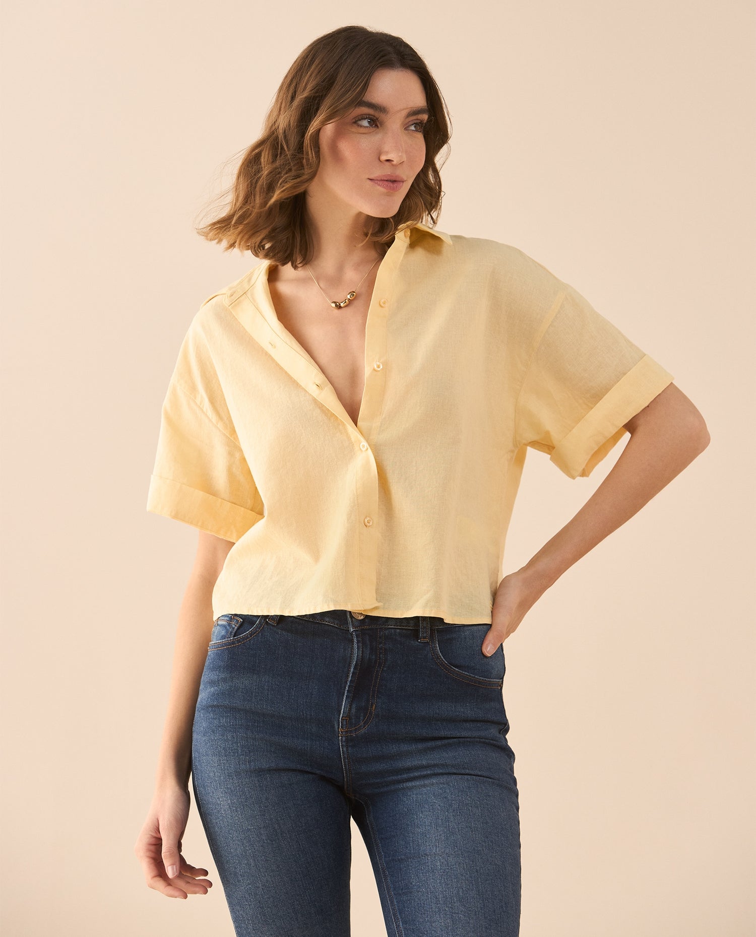 Camisa de manga corta para mujer - Amarillo
