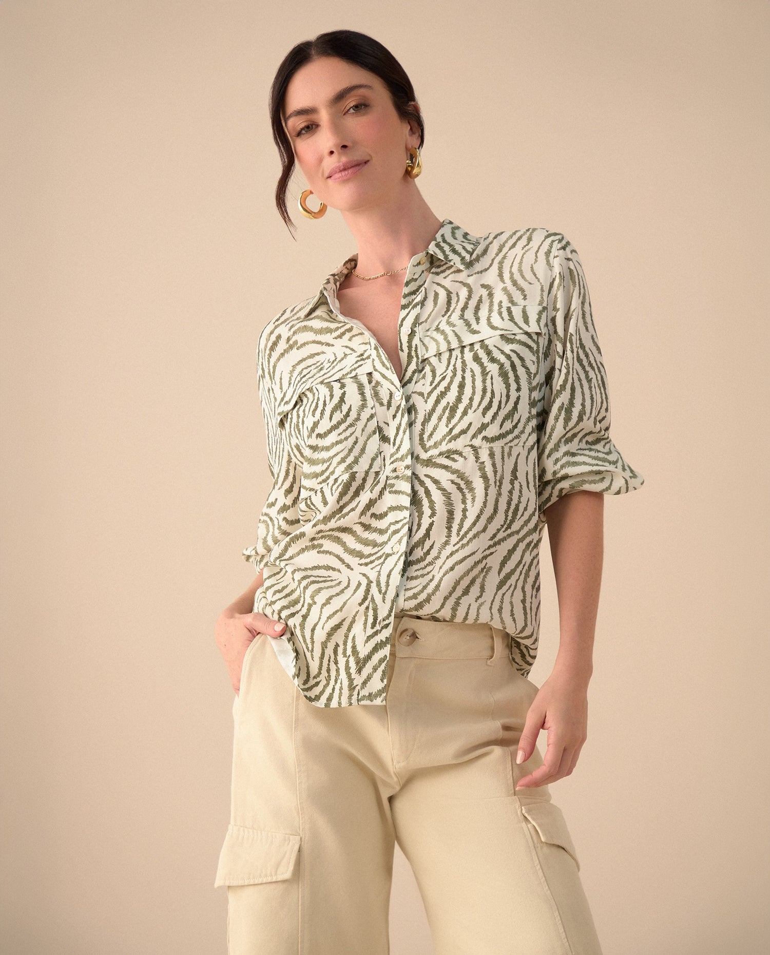 Camisa clásica estampada para mujer - Verde