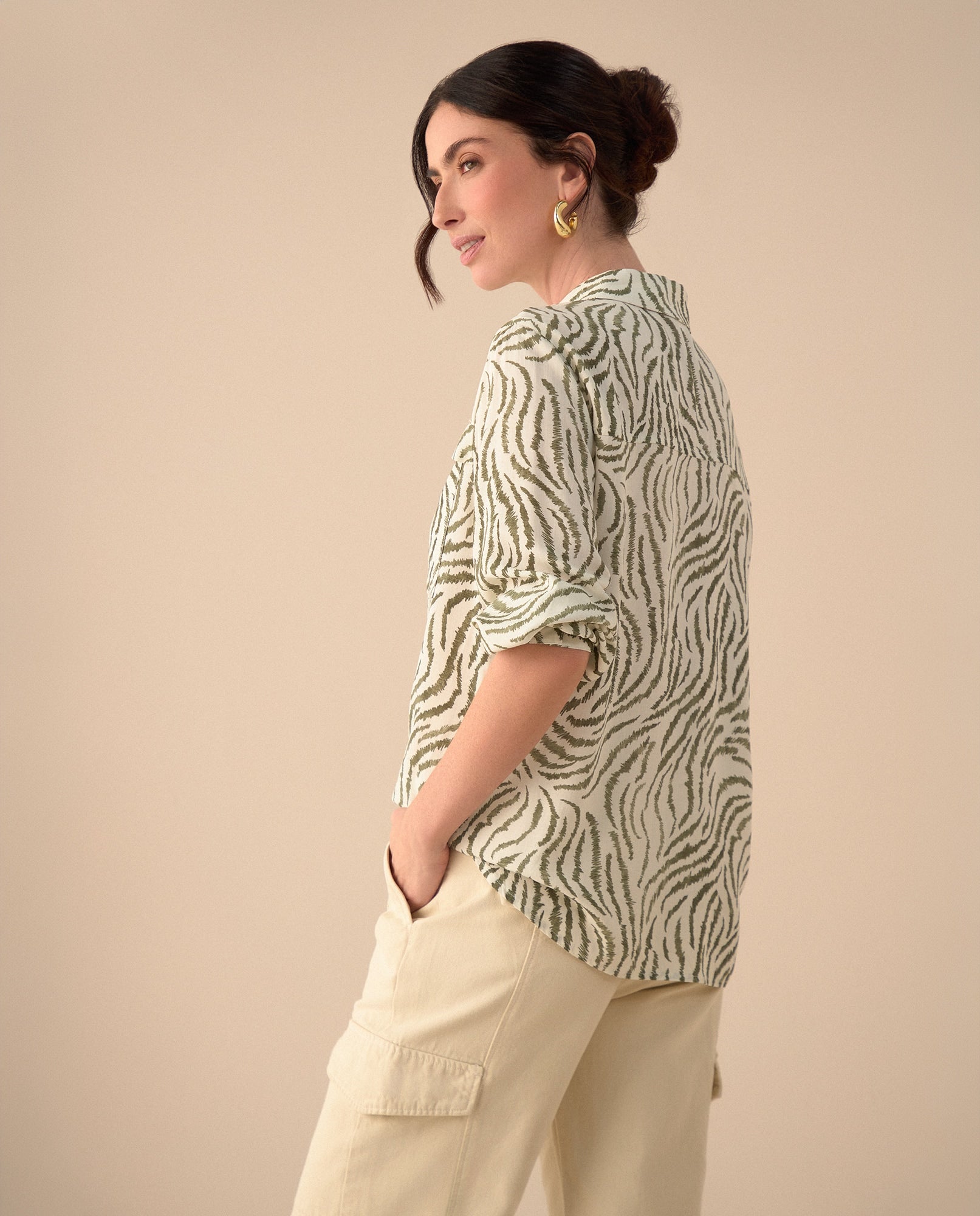Camisa clásica estampada para mujer - Verde 34_611G032_VER170115_4