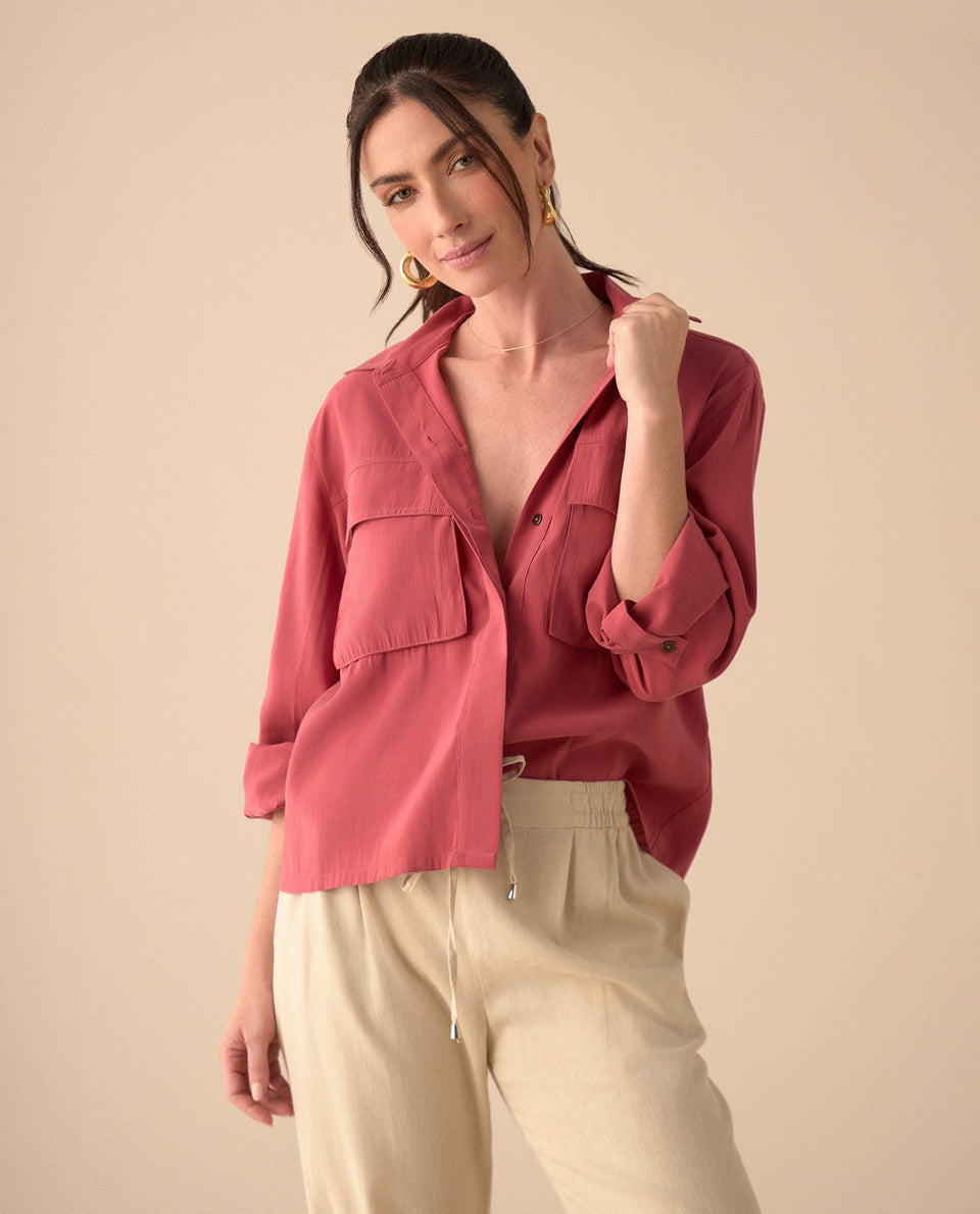 Camisa clásica manga larga para mujer - Rosa