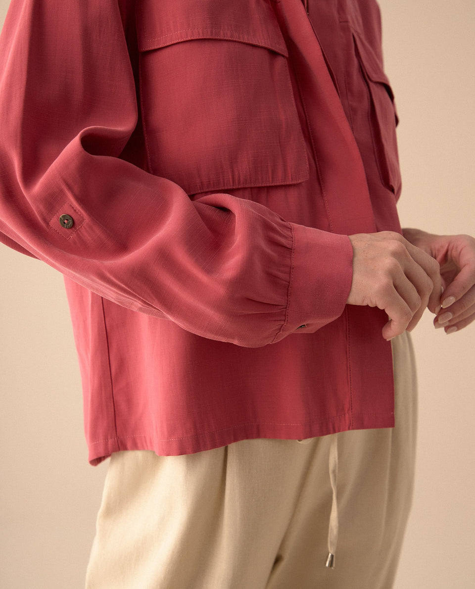 Camisa clásica manga larga para mujer - Rosa
