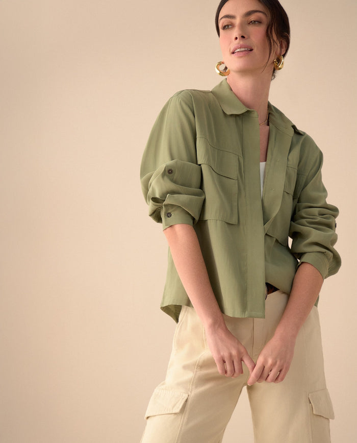 Camisa clásica manga larga para mujer - Verde 34_611G033_VER170115_0