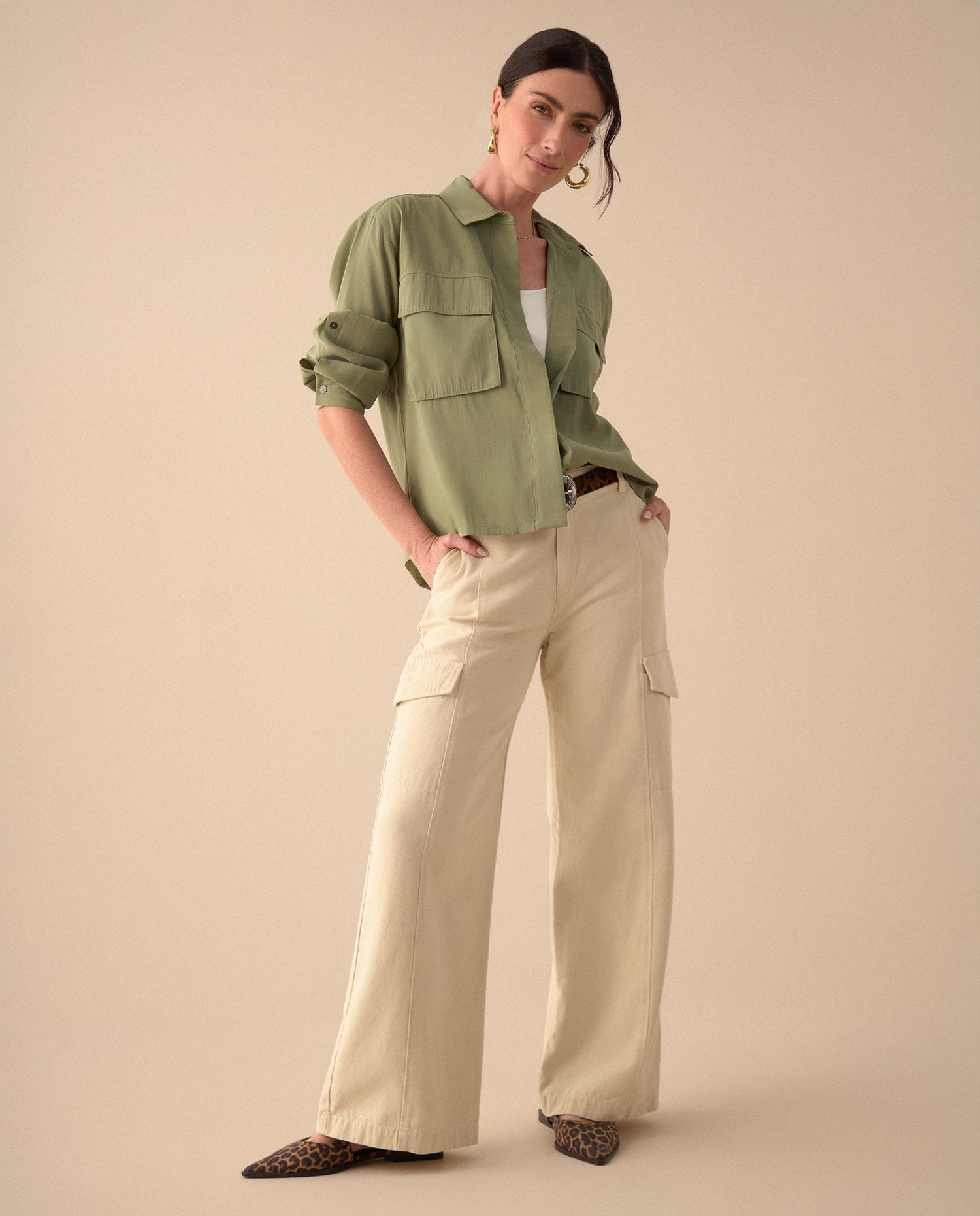 Camisa clásica manga larga para mujer - Verde