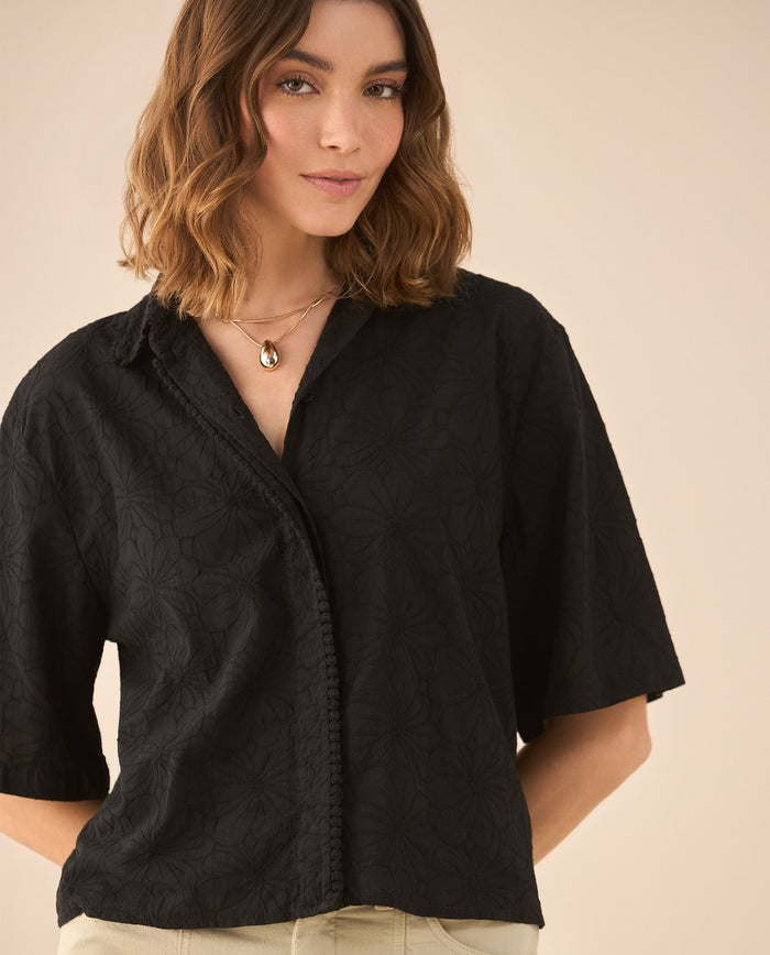 Camisa clásica con botones para mujer - Negro 34_611G036_NEG193909_0