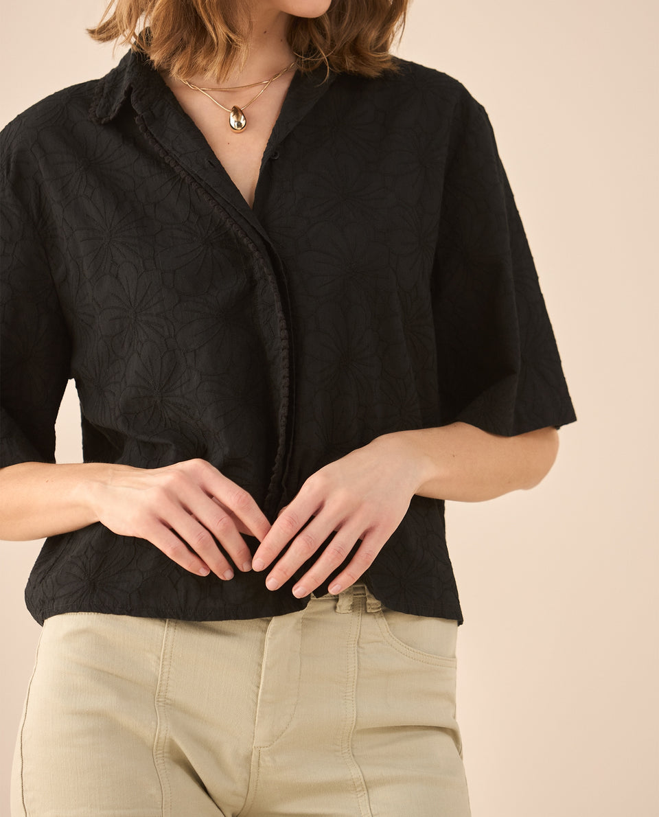 Camisa clásica con botones para mujer - Negro 34_611G036_NEG193909_3