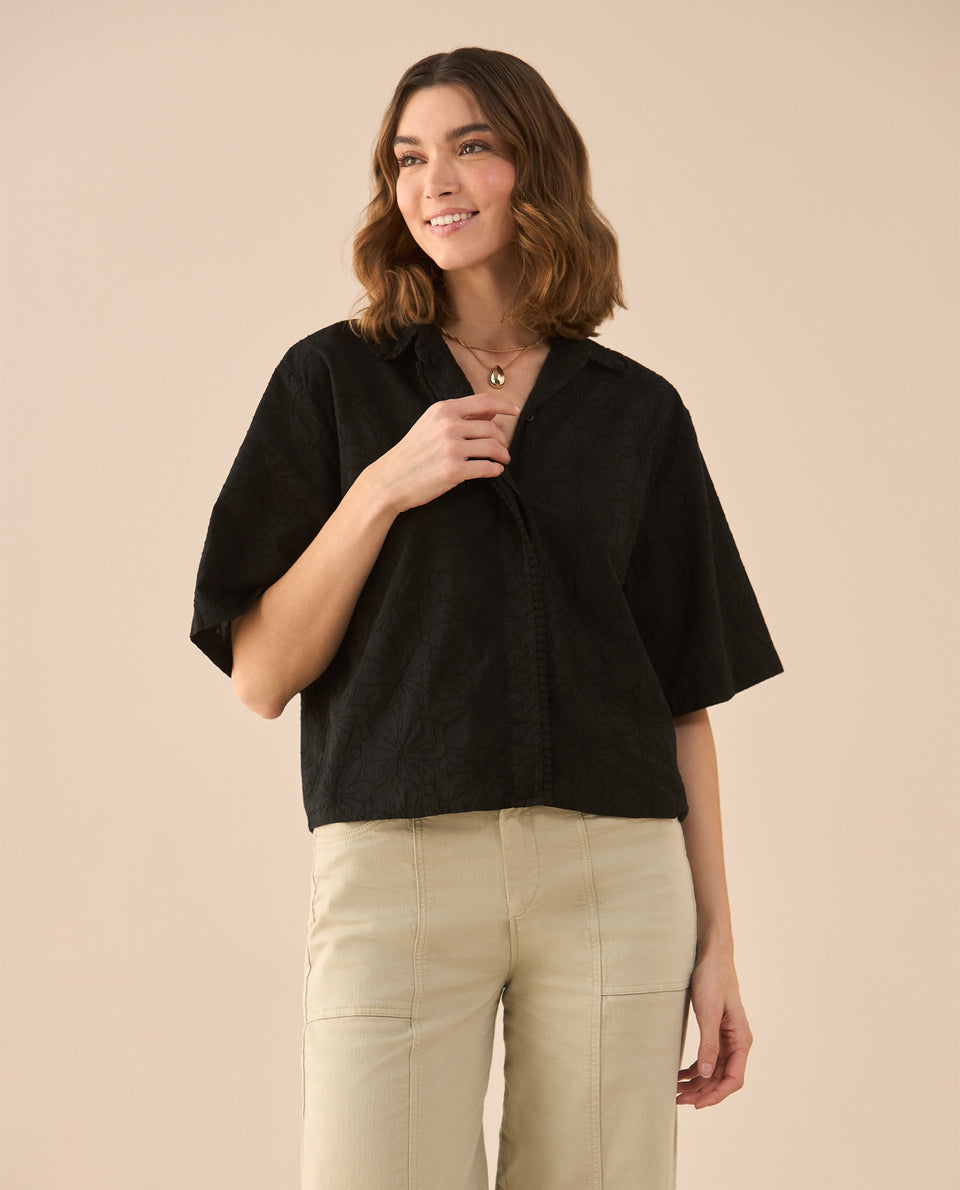 Camisa clásica con botones para mujer - Negro 34_611G036_NEG193909_5