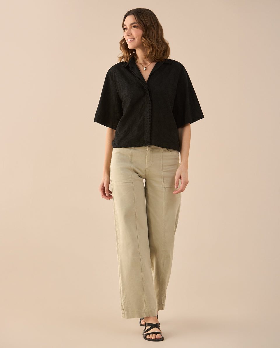 Camisa clásica con botones para mujer - Negro 34_611G036_NEG193909_7