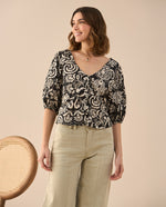 Camisa de escote en V para mujer - Negro