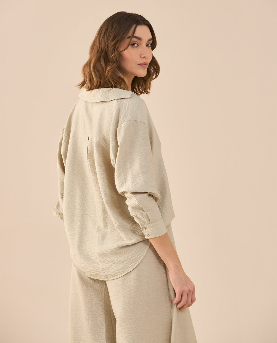 Camisa clásica manga larga para mujer - Beige 34_611G040_BEI156307_4