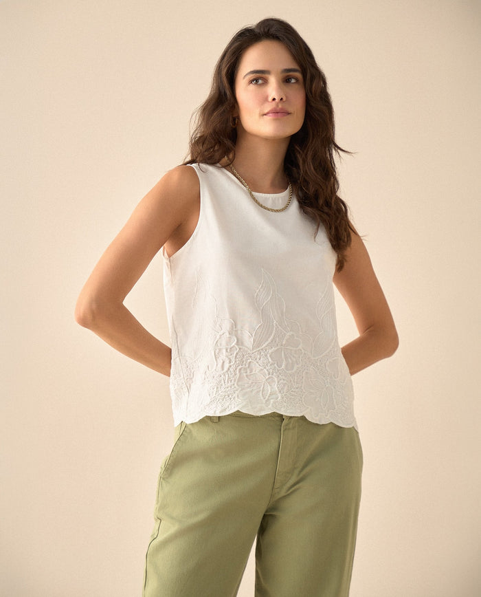 Camisa con detalles bordados a tono para mujer - Blanco 34_611G100_BLA114001_0