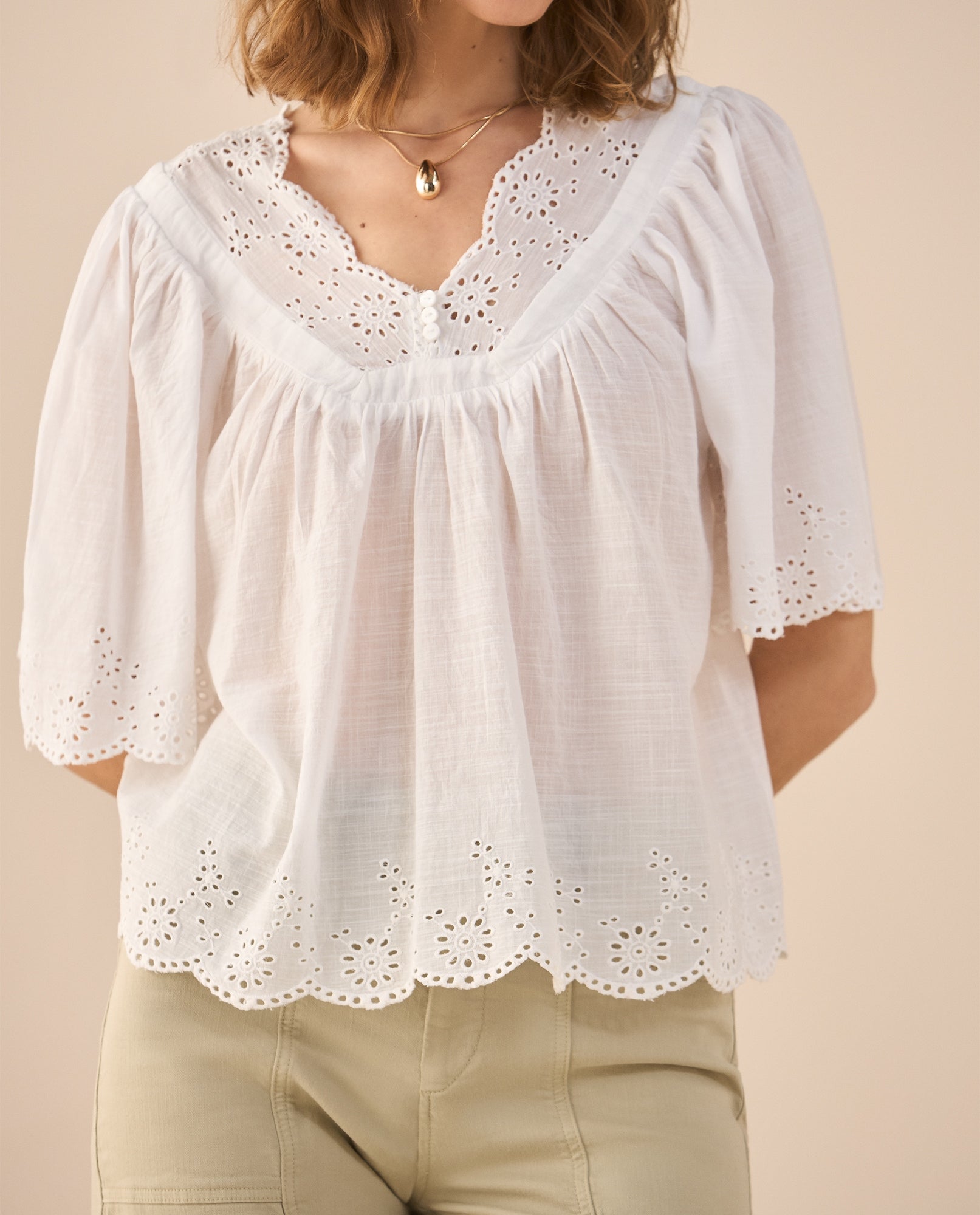 Camisa de escote en V para mujer - Blanco 34_611G200_BLA114001_0