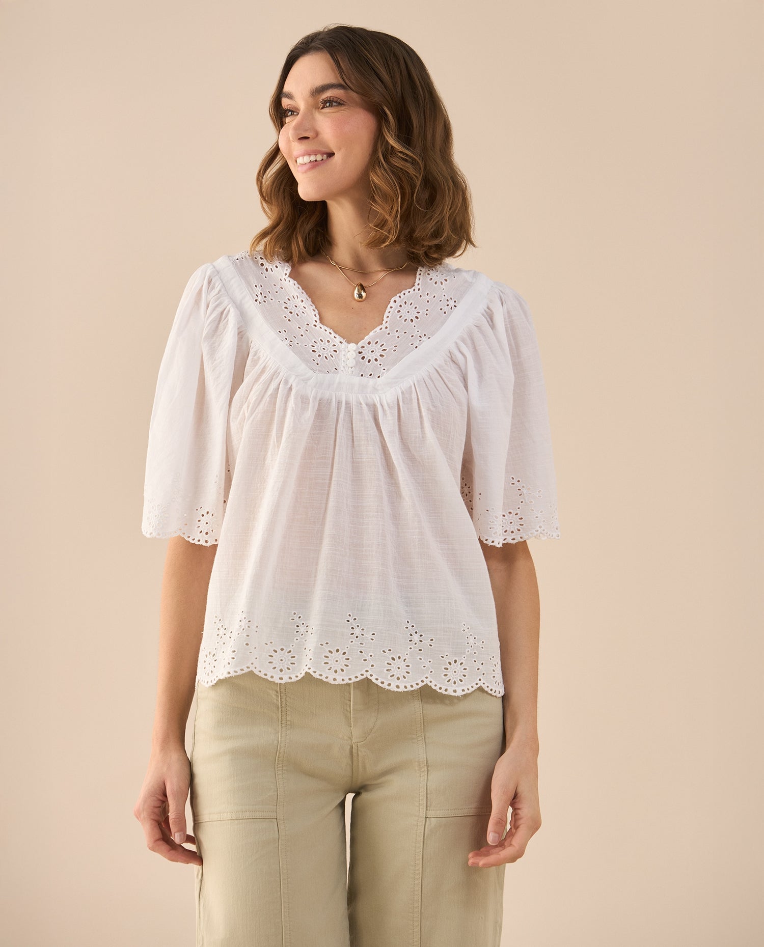Camisa de escote en V para mujer - Blanco