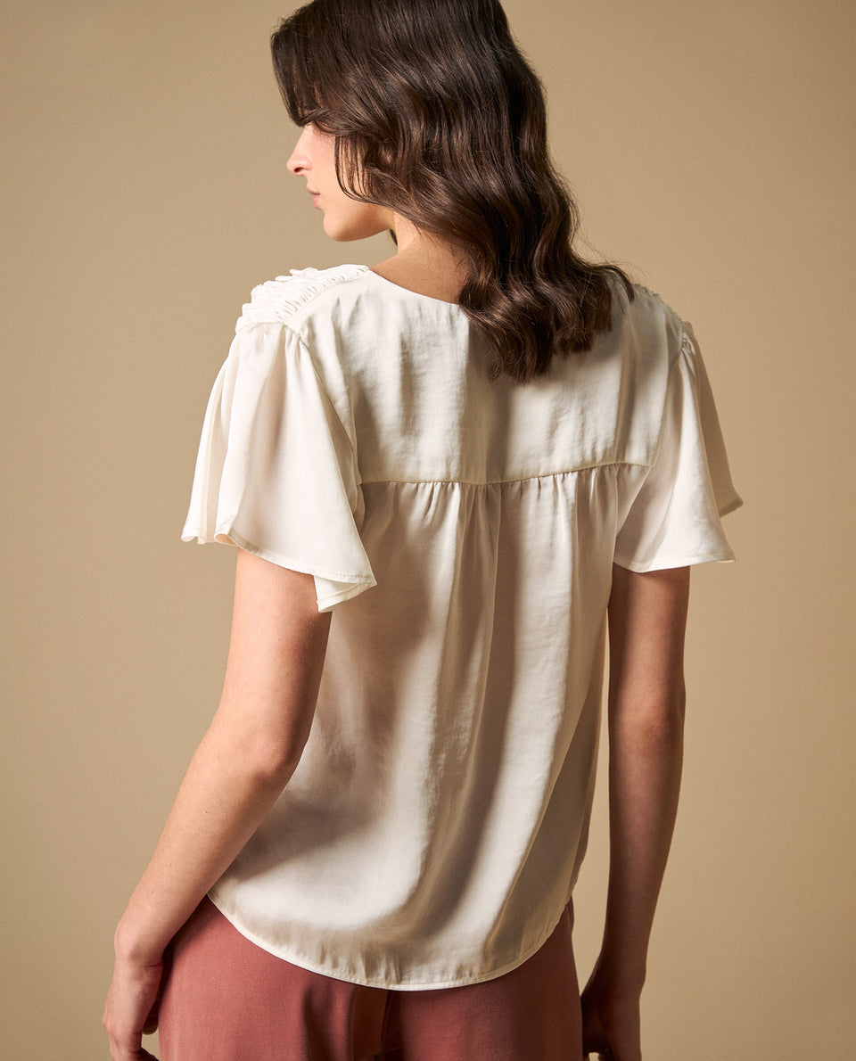 Camisa manga corta cuello en V con detalle fruncido - Blanco 34_611H003_BLA114202_5