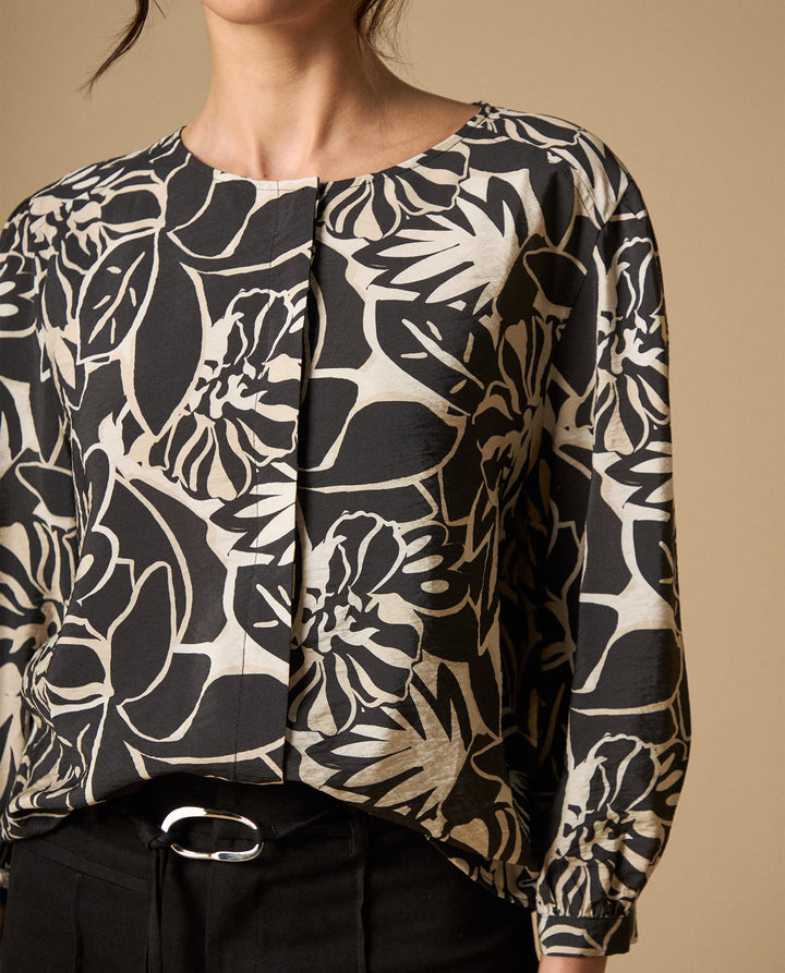 Camisa estampada flores manga 3/4 - Negro 34_611H004_NEG190303_0