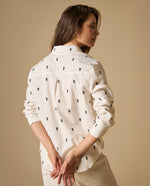 Camisa bordada cuello camisero manga 3/4 - Crudo