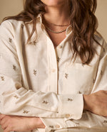 Camisa bordada cuello camisero manga 3/4 - Crudo