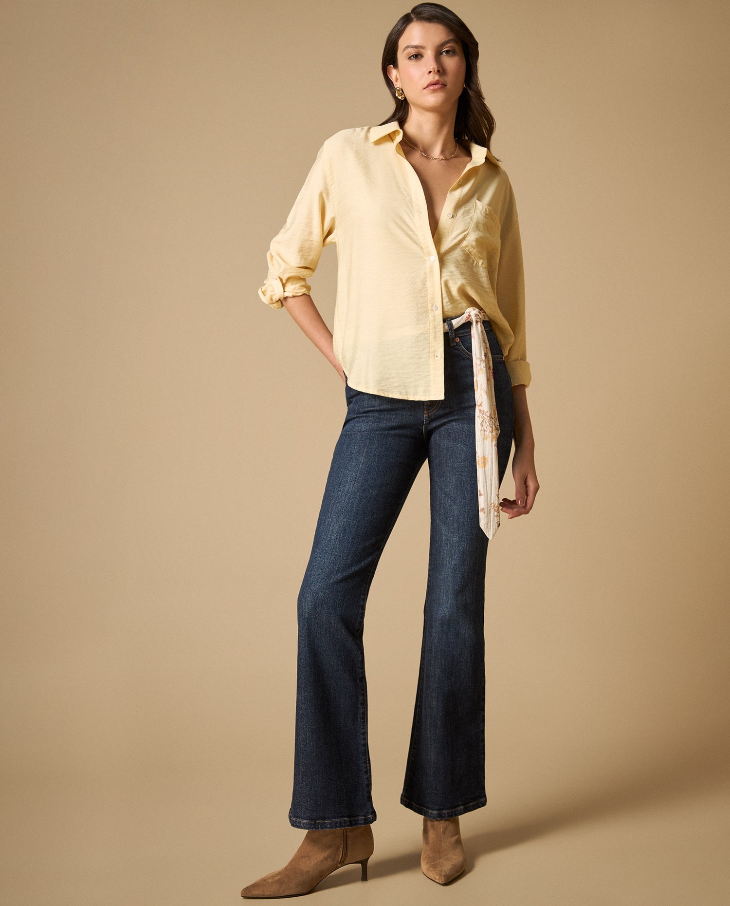 Camisa manga larga cuello camisero - Amarillo