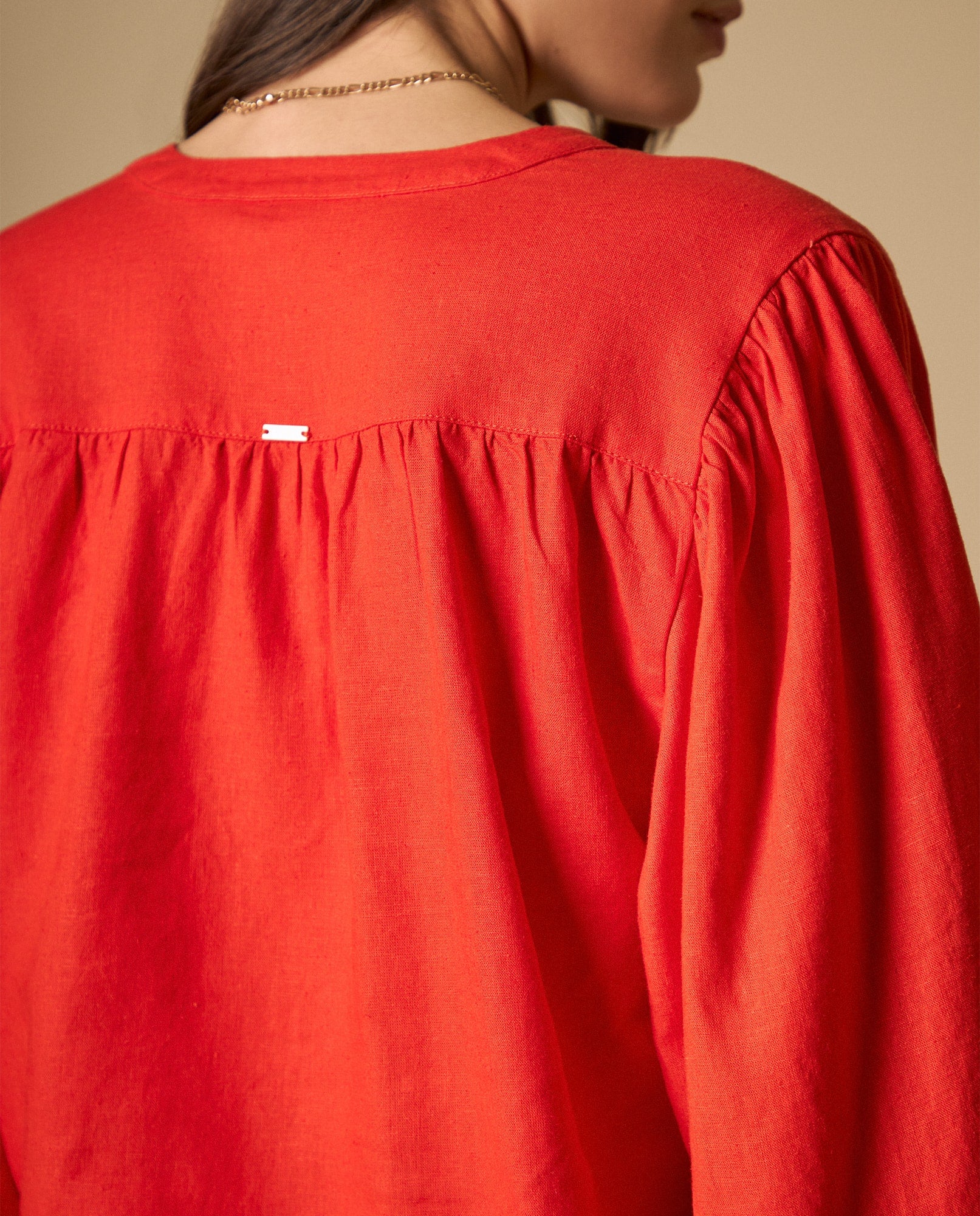 Camisa camisera de manga larga en mezcla de lino - Rojo 34_611H017_ROJ171564_6