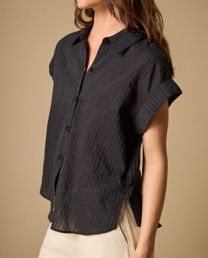 Camisa camisera manga corta textura sutil - Negro 34_611H020_NEG190303_0