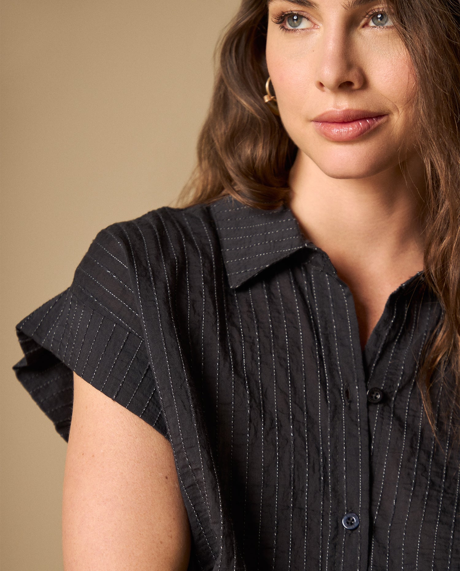 Camisa camisera manga corta textura sutil - Negro