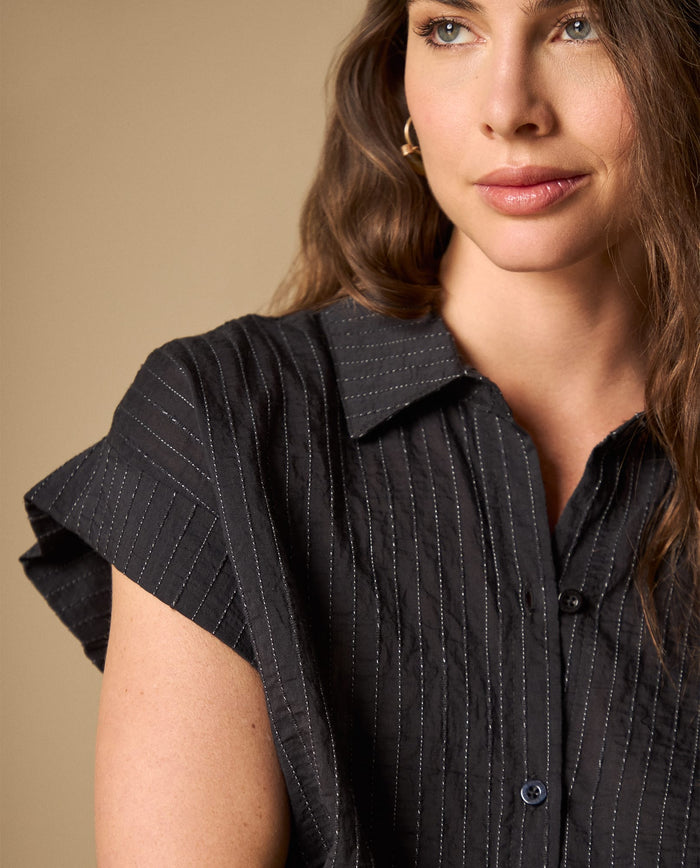 Camisa camisera manga corta textura sutil - Negro 34_611H020_NEG190303_3