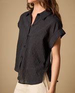 Camisa camisera manga corta textura sutil - Negro