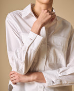 Camisa bordada manga larga cuello camisero - Blanco