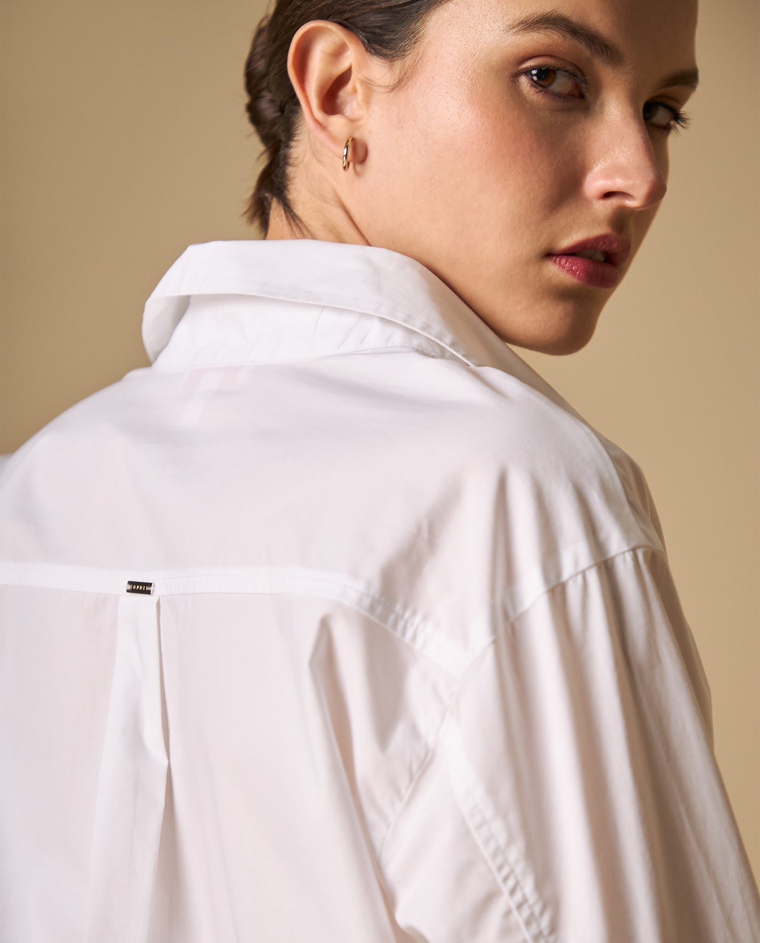 Camisa bordada manga larga cuello camisero - Blanco