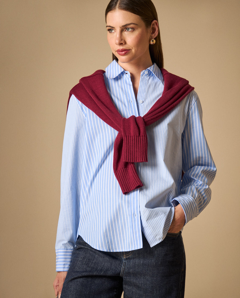 Camisa de rayas manga larga cuello camisero - Azul 34_611H030_AZU194050_3