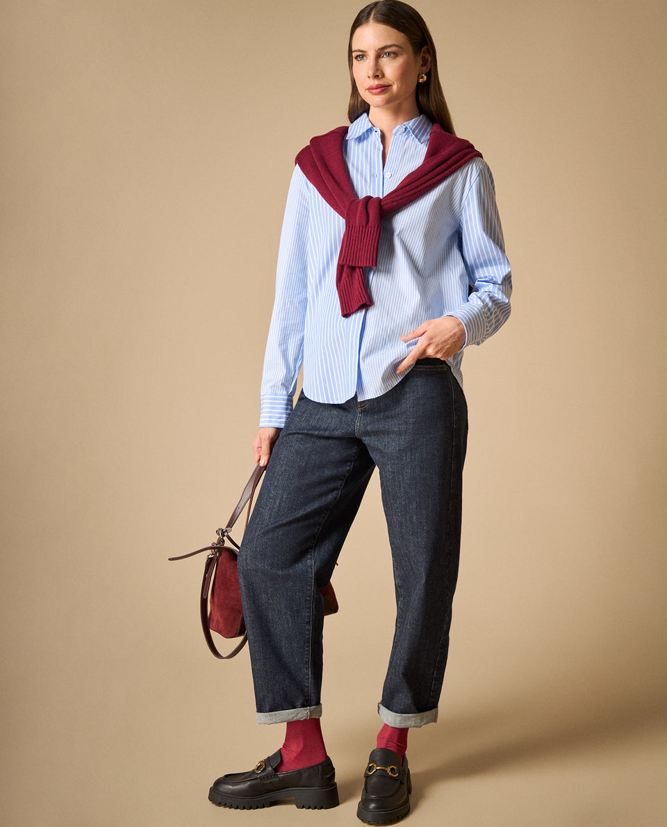 Camisa de rayas manga larga cuello camisero - Azul 34_611H030_AZU194050_7