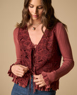 Camisa manga sisa con tejido floral y cuello en V - Morado