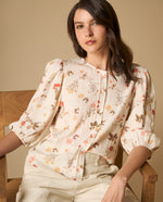 Camisa manga 3/4 cuello en V tejido fluido - Blanco