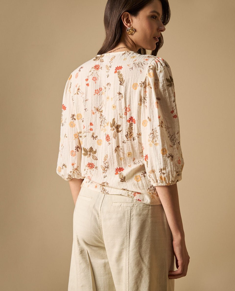 Camisa manga 3/4 cuello en V tejido fluido - Blanco 34_611H040_BLA114202_5