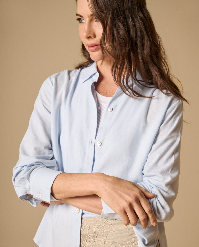 Camisa camisera manga larga en mezcla de lino - Azul 34_611H068_AZU133920_0