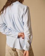 Camisa camisera manga larga en mezcla de lino - Azul