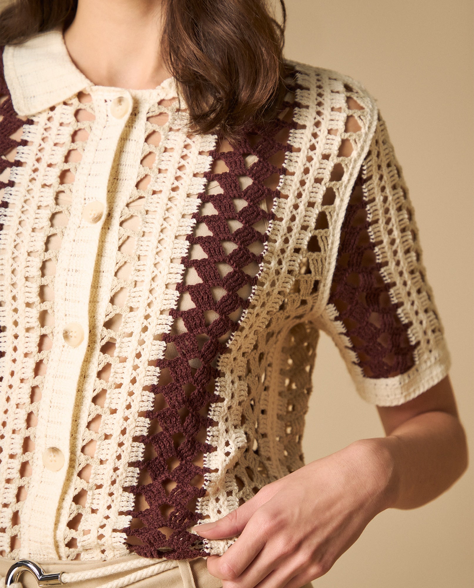 Camisa manga corta de tejido con textura y cuello camisero - Crudo 34_611H234_CRU111001_3